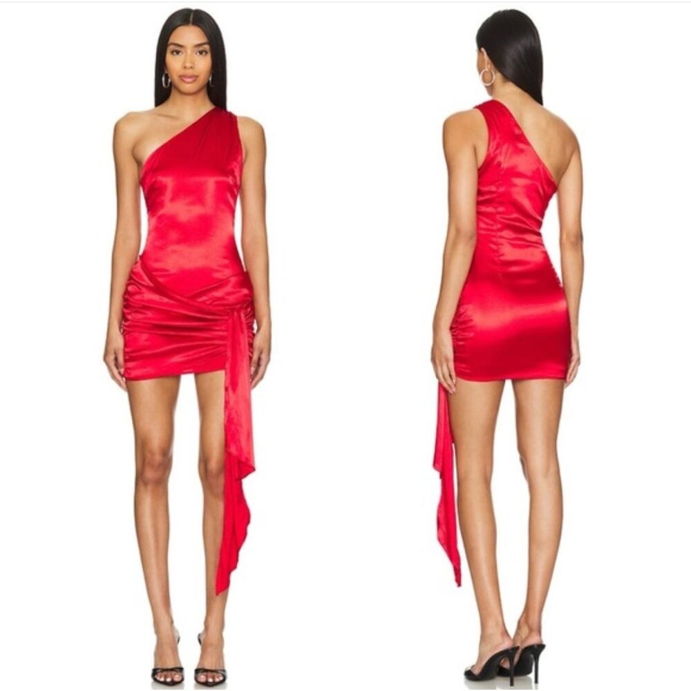 Superdown Dannika Mini Dress Size M Red One Shoulder Ruched Satin Party Dress